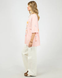 Aloha Howdy Oversized Tee - Pale Pink
