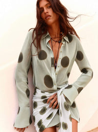Smudge Spot Scarf Tie Shirt - Sage