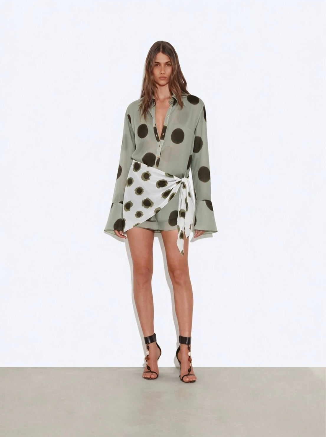 Smudge Spot Scarf Tie Shirt - Sage