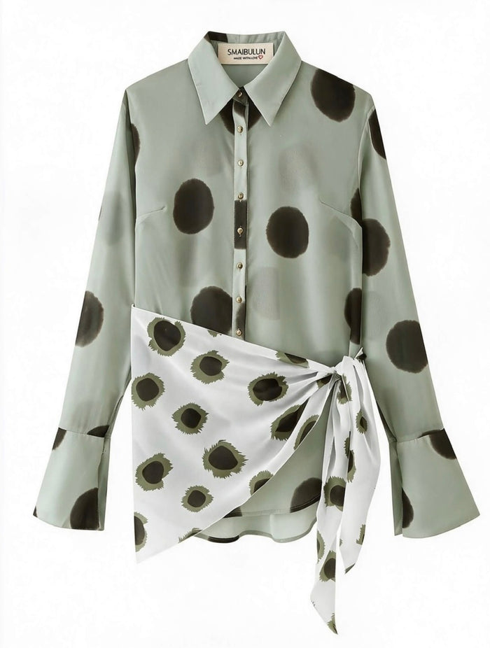 Smudge Spot Scarf Tie Shirt - Sage