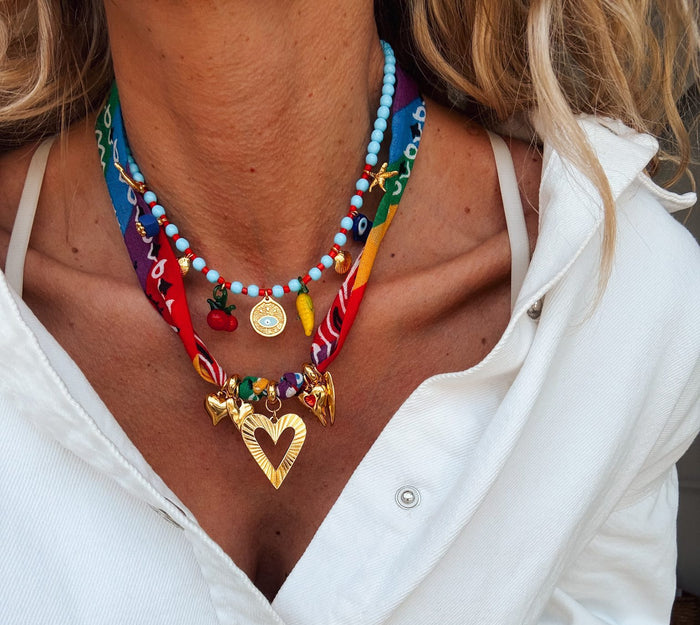 Rainbow Scarf Necklace Combined  OR Fruit Charm Necklace