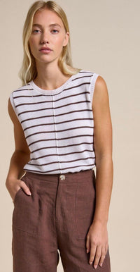 Indi Tank - White/Choc Stripe