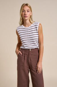 Indi Tank - White/Choc Stripe