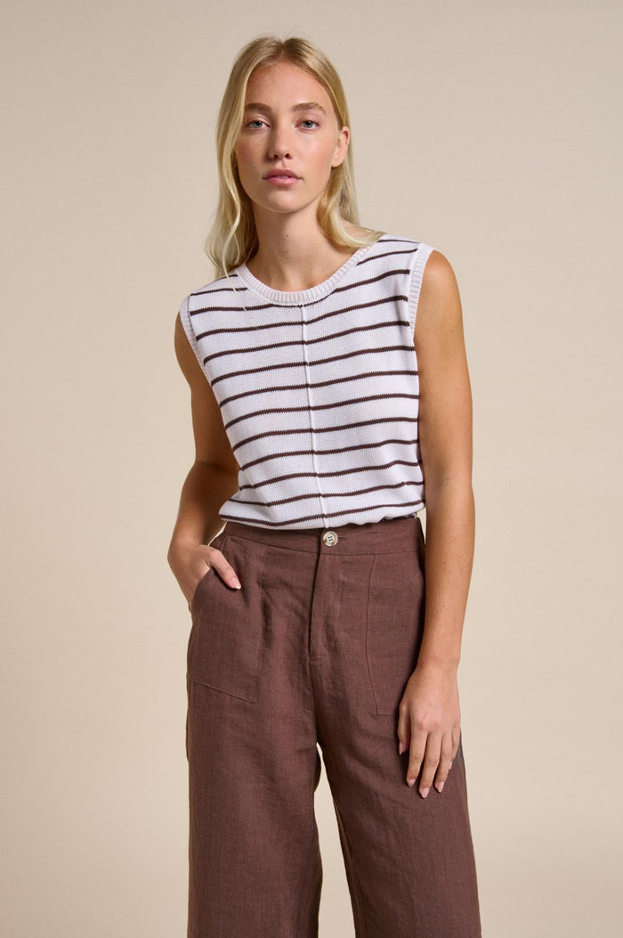 Indi Tank - White/Choc Stripe