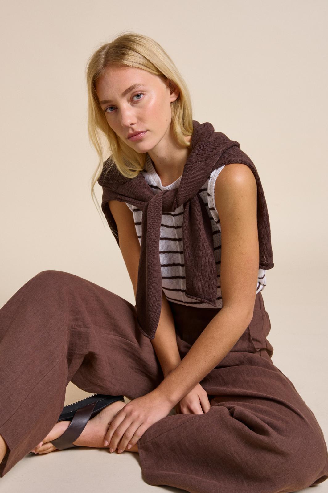 Indi Tank - White/Choc Stripe