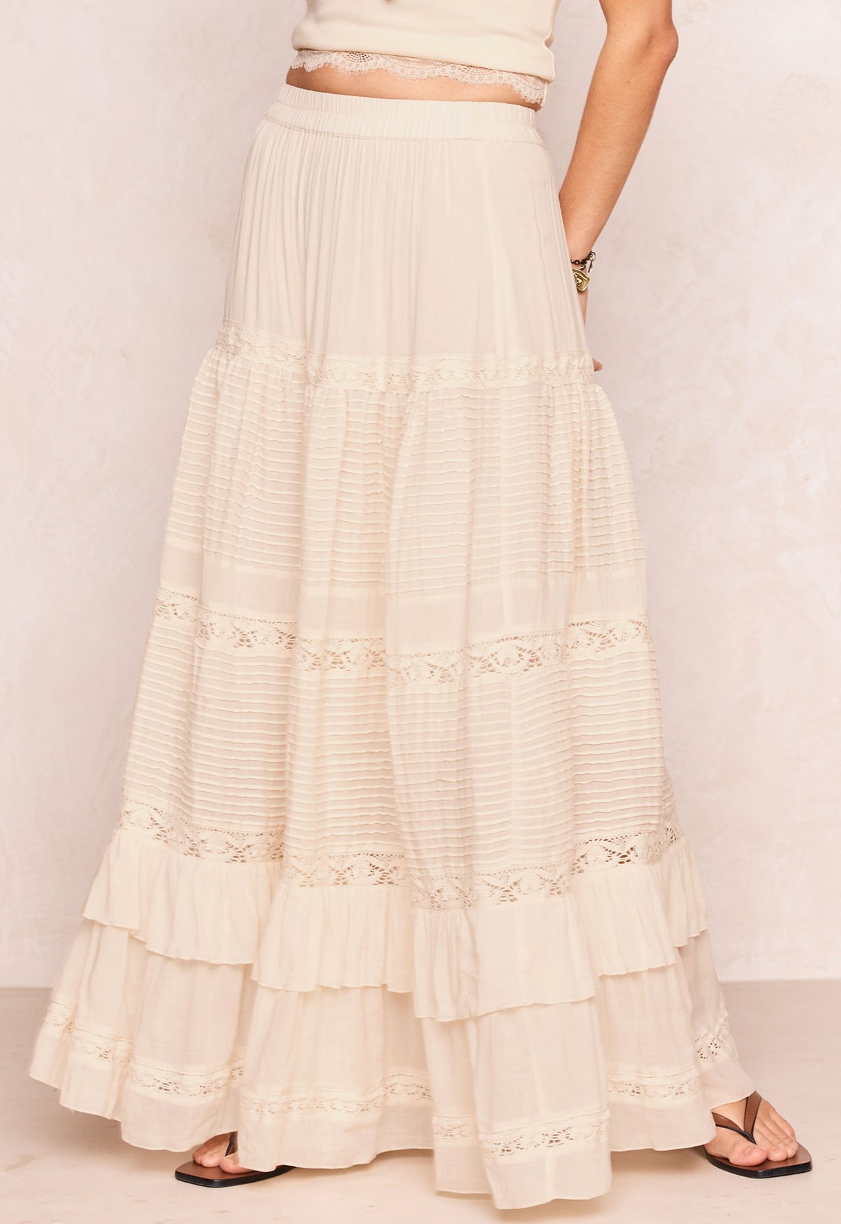 Ines Tiered Maxi Skirt - Light Sand Cream