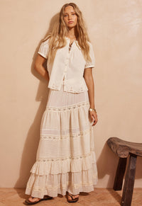 Ines Tiered Maxi Skirt - Light Sand Cream