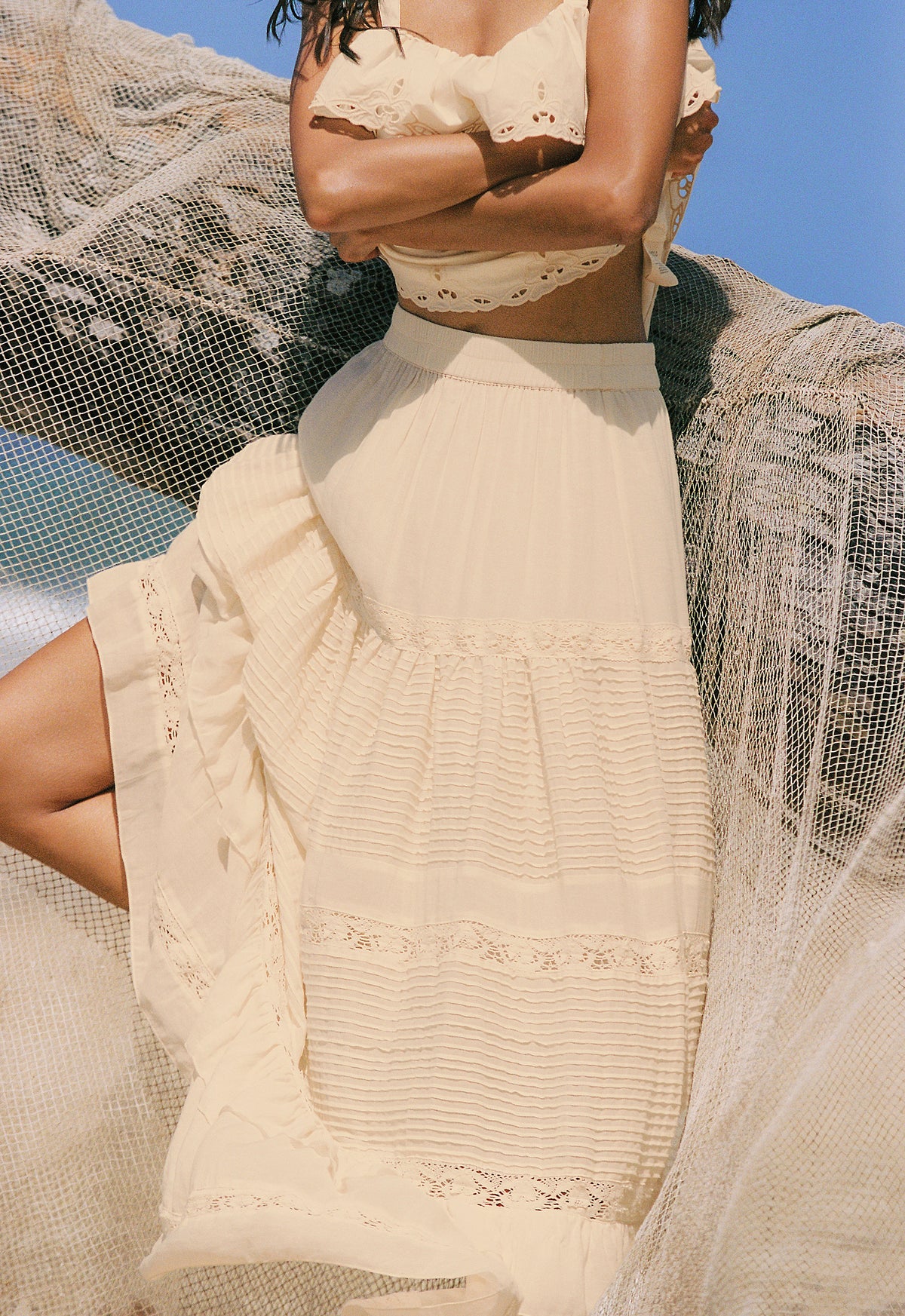 Ines Tiered Maxi Skirt - Light Sand Cream