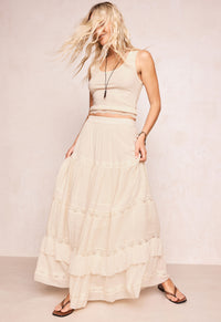 Ines Tiered Maxi Skirt - Light Sand Cream