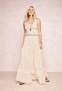 Ines Tiered Maxi Skirt - Light Sand Cream
