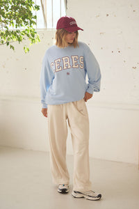 Isla Oversized Slouchy Crew - China Blue/Mulberry Heritage Outline. Ceres Life