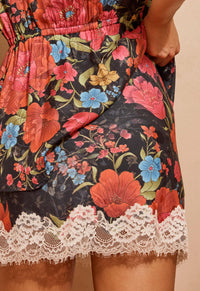 Isola Lace Mini Skirt - Midnight Bloom Black