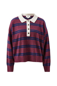 JESSA RUGBY KNIT - WASHED BURGUNDY STRIPE