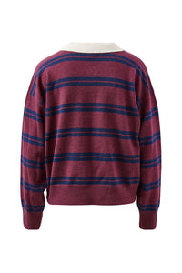 JESSA RUGBY KNIT - WASHED BURGUNDY STRIPE