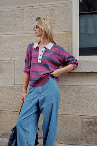 JESSA RUGBY KNIT - WASHED BURGUNDY STRIPE