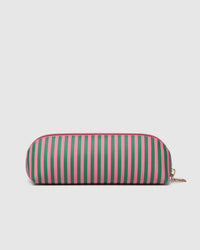 Jayne Stripe Makeup Bag - Green/Bubblegum Pink. Louenhide