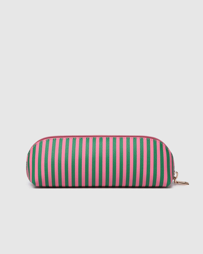 Jayne Stripe Makeup Bag - Green/Bubblegum Pink. Louenhide
