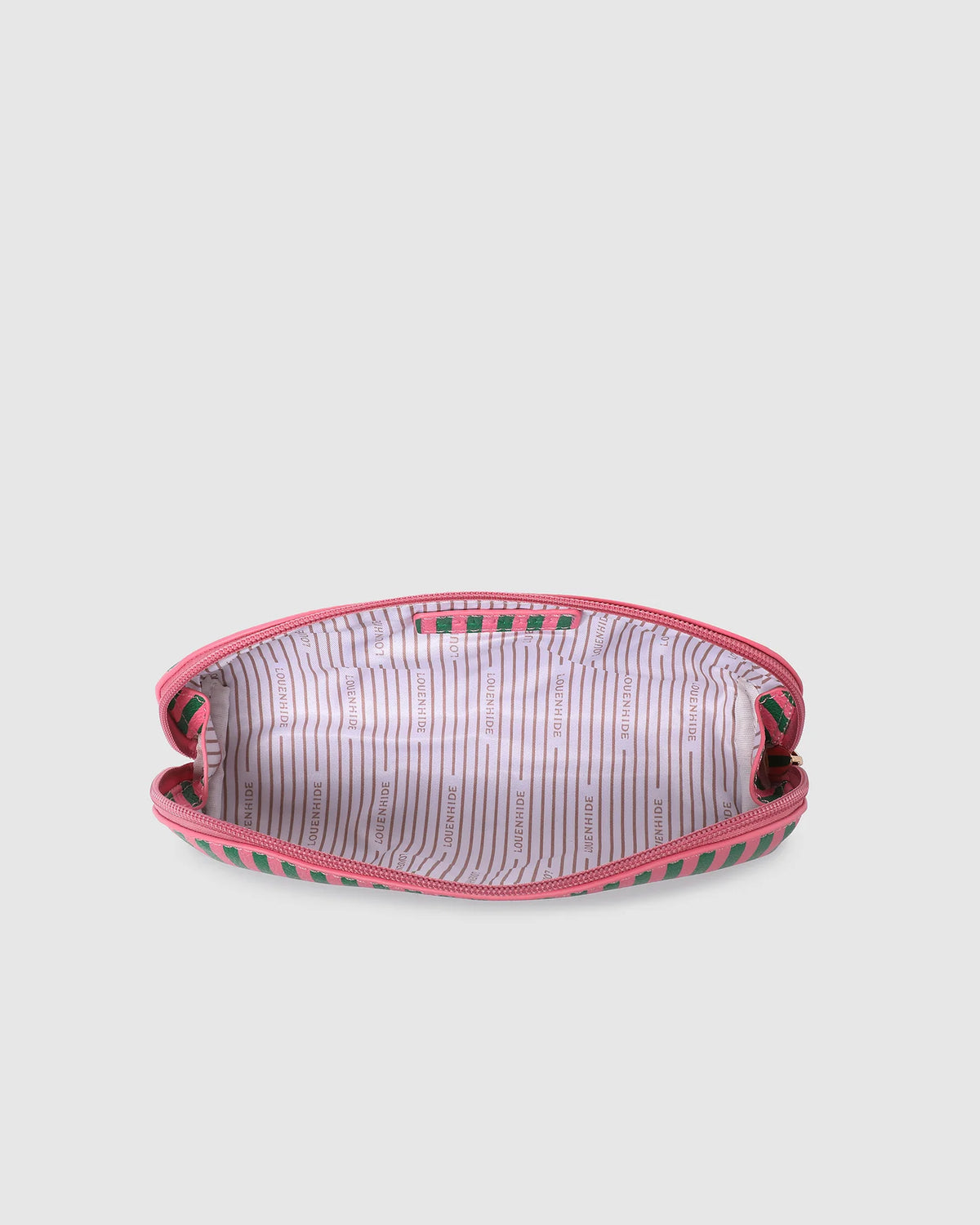 Jayne Stripe Makeup Bag - Green/Bubblegum Pink. Louenhide