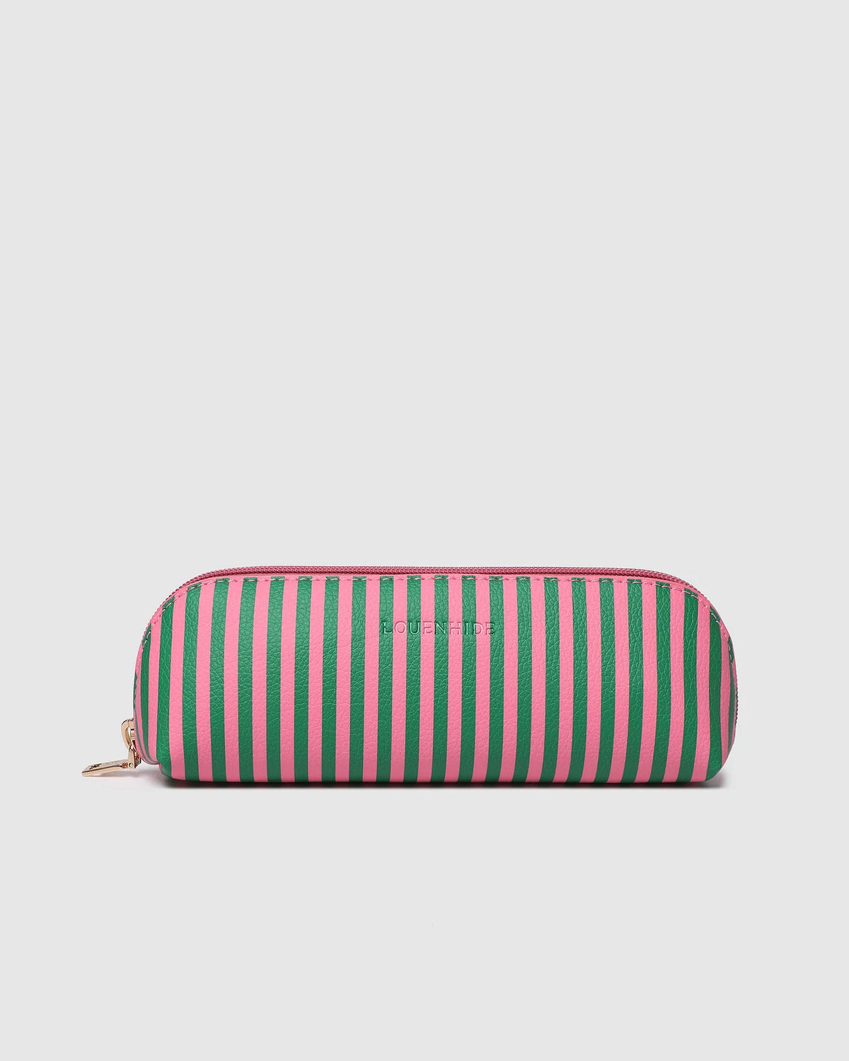 Jayne Stripe Makeup Bag - Green/Bubblegum Pink. Louenhide