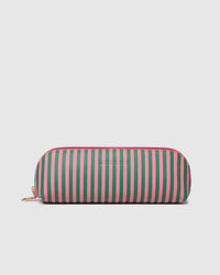 Jayne Stripe Makeup Bag - Green/Bubblegum Pink. Louenhide