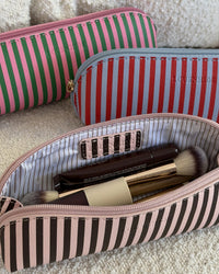 Jayne Stripe Makeup Bag - Red/Sky Blue. Louenhide