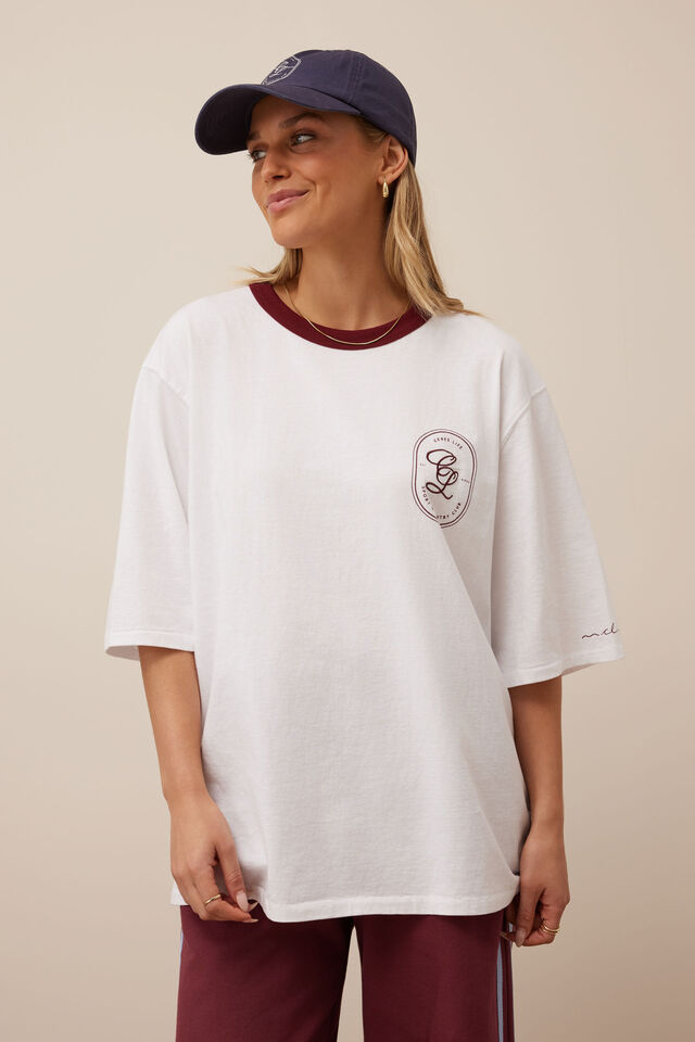 LIV OVERSIZED TEE - WHITE/BURGUNDY SPORT CLUB