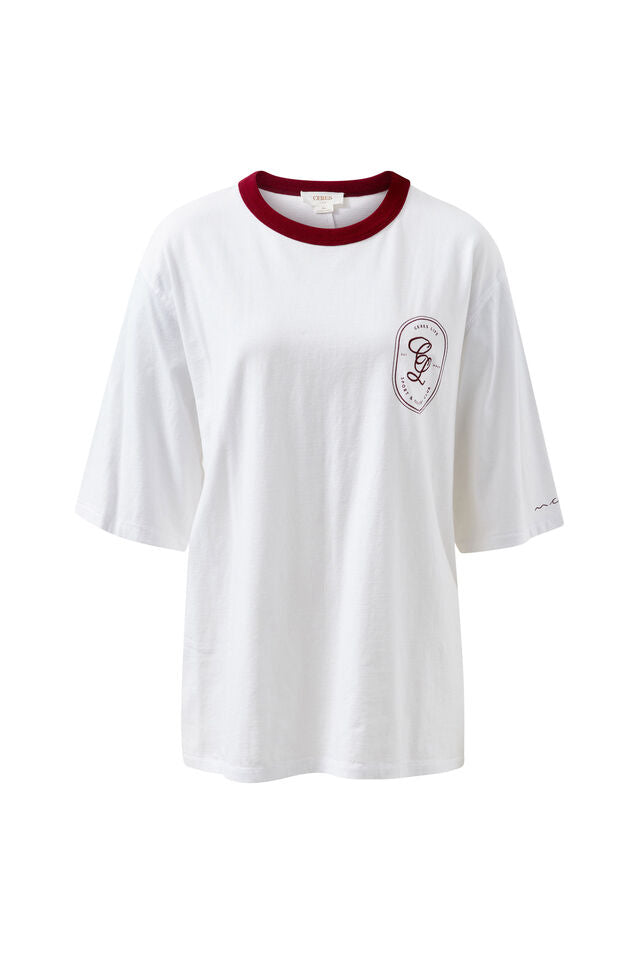 LIV OVERSIZED TEE - WHITE/BURGUNDY SPORT CLUB