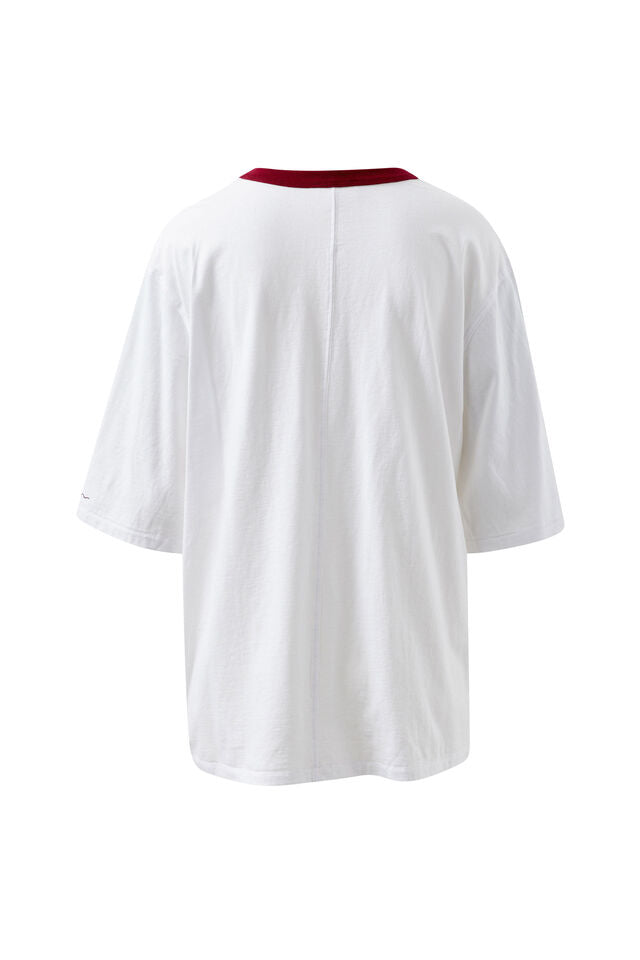 LIV OVERSIZED TEE - WHITE/BURGUNDY SPORT CLUB
