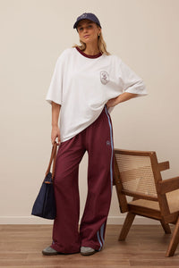 LIV OVERSIZED TEE - WHITE/BURGUNDY SPORT CLUB