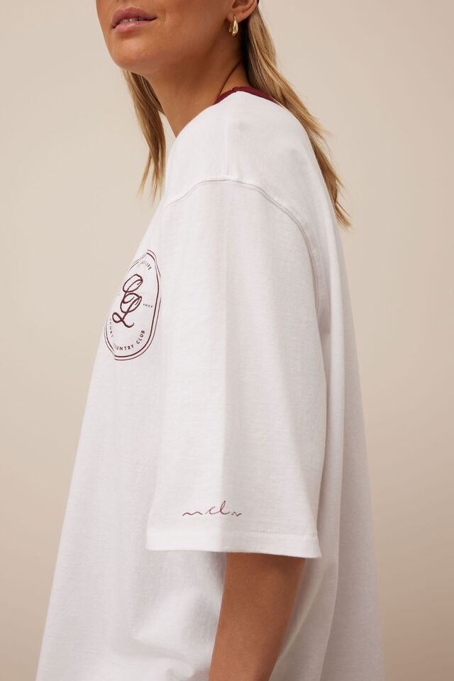 LIV OVERSIZED TEE - WHITE/BURGUNDY SPORT CLUB