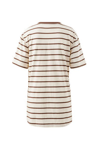 LOLA LONGLINE STEP HEM TEE/BUFF/BRUNETTE STRIPE
