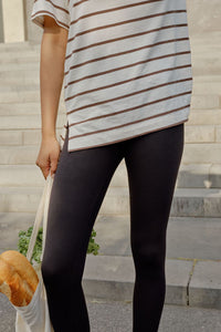 LOLA LONGLINE STEP HEM TEE/BUFF/BRUNETTE STRIPE