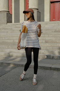 LOLA LONGLINE STEP HEM TEE/BUFF/BRUNETTE STRIPE