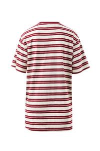 LOLA LONGLINE STEP HEM TEE - BURGUNDY/MILK STRIPE