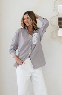Lace Detail Shirt - Chocolate/White Stripe. Sare Store