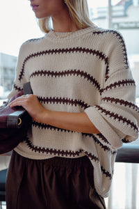 LILA OVERSIZED KNIT CREW - ECRU STRIPE
