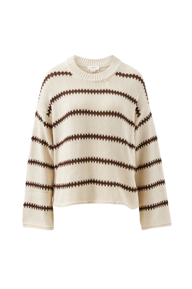 LILA OVERSIZED KNIT CREW - ECRU STRIPE