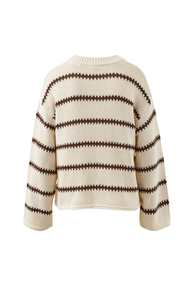 LILA OVERSIZED KNIT CREW - ECRU STRIPE