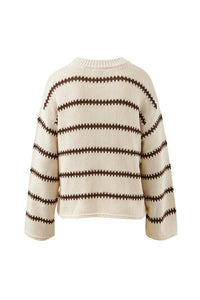 LILA OVERSIZED KNIT CREW - ECRU STRIPE