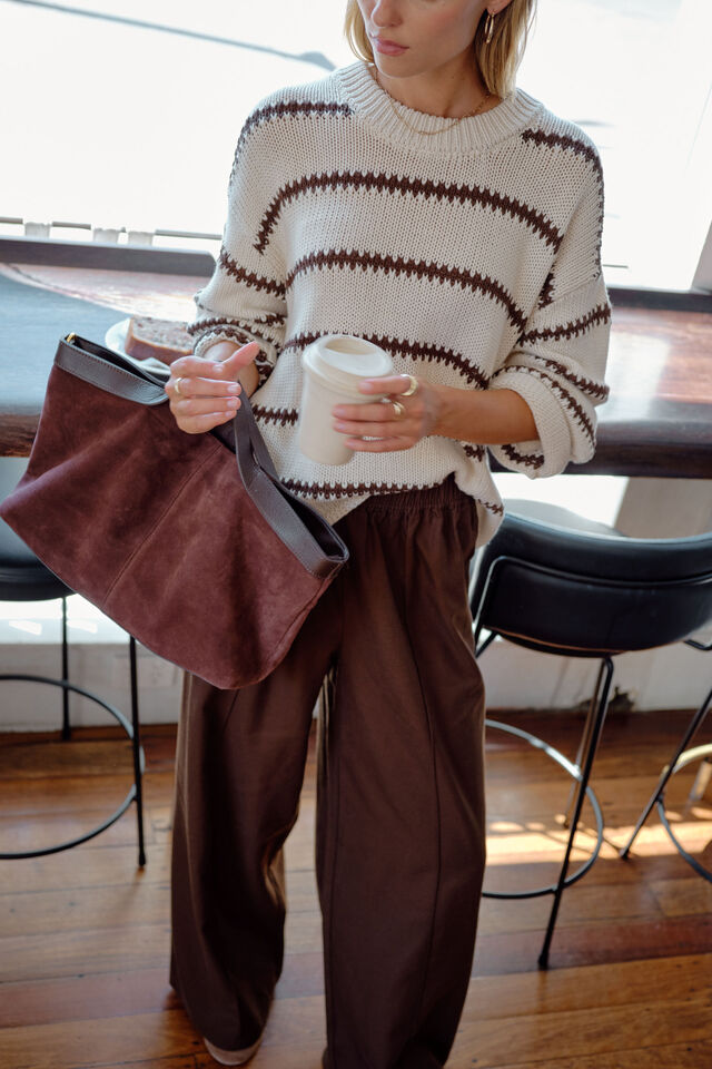 LILA OVERSIZED KNIT CREW - ECRU STRIPE