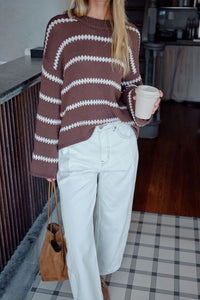 LILA OVERSIZED KNIT CREW - CHOCOLATE STRIPE