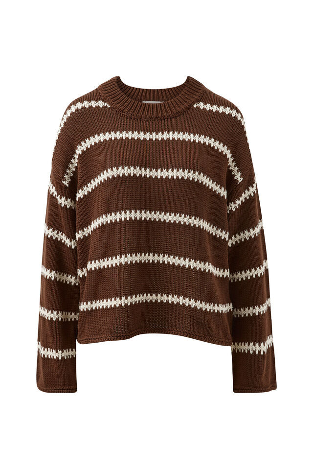 LILA OVERSIZED KNIT CREW - CHOCOLATE STRIPE