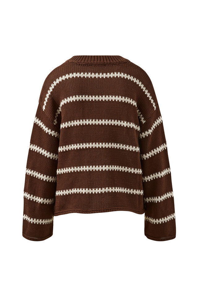 LILA OVERSIZED KNIT CREW - CHOCOLATE STRIPE