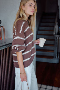 LILA OVERSIZED KNIT CREW - CHOCOLATE STRIPE