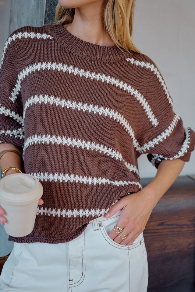 LILA OVERSIZED KNIT CREW - CHOCOLATE STRIPE