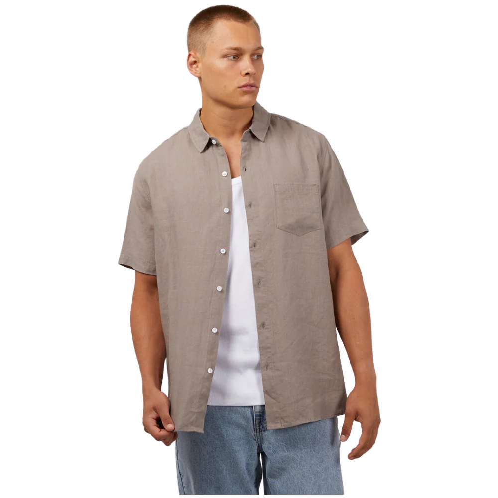 Linen SS Shirt - Mushroom. Silent Theory Mens