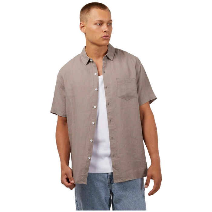 Linen SS Shirt - Mushroom. Silent Theory Mens