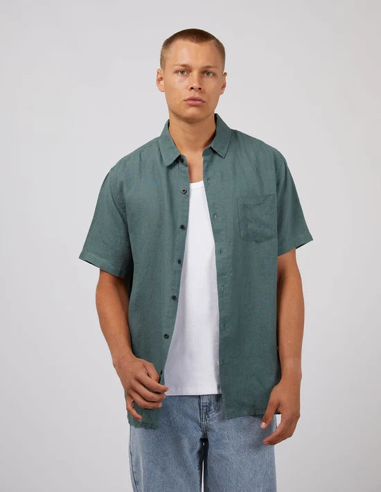 Linen SS Shirt - Pine. Silent Theory Mens
