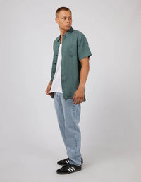 Linen SS Shirt - Pine. Silent Theory Mens