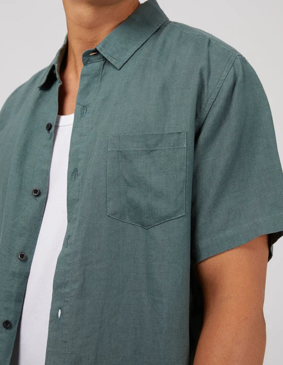 Linen SS Shirt - Pine. Silent Theory Mens